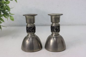 Pair Of Pewter Midcentury Danish Modern Norsk Tinn Style Candleholders