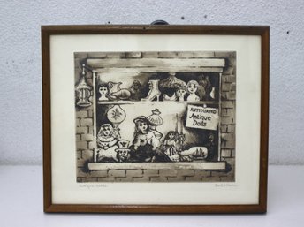 Frame 'Antique Dolls' Signed Original Sepia And White Etching By Earl Klein