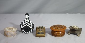 Group Lot Of Folk Craftwork Small Containers And More