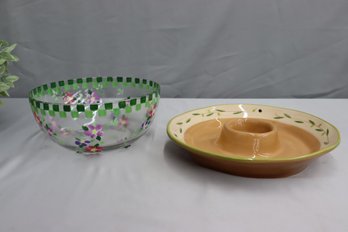 Painted Glass Bowl And Noemi Ceramiche Chip And Dip