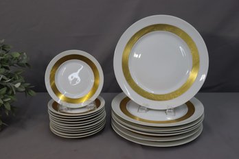 Group Lot Of Raynaud Ceralene Limoges Anneau D'Or Thick Gold Band Dinner Plates And Bread Plates