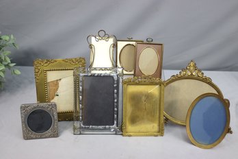 Group Lot Of 9 Vintage Brass And Mixed Metal Photo Frames