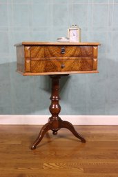 Antique Mahogany Pedestal Sew Stand With Two Drawers