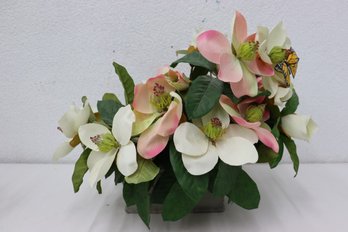 Potted Artificial Flower Bouquet With False Butterfly Perched