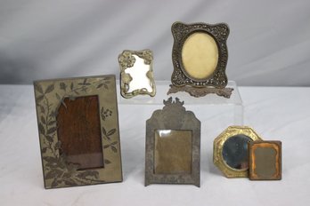 Group Lot Of 6 Vintage Brass And Mixed Metal Photo Frames