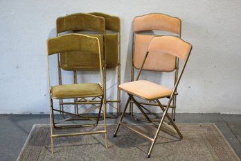 5 Vintage A. Fritz  Co Gold  Frame ,Gold & Yellow Upholstery Metal Folding Chairs