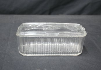 'Vintage Clear Glass Refrigerator Dish With Embossed Lid'