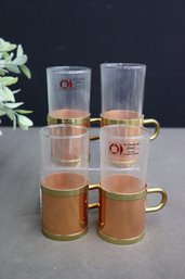 Set Of 4 Copper, Brass, And Glass Turkish-style Coffee Mugs