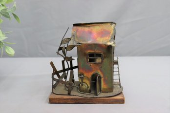 Vintage Copper Brass Metal House With Bike