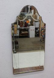 Vintage Etched And Beveled Frameless Wall Mirror