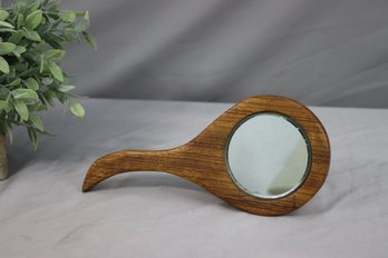 Vintage Quarter-Sawn Oak Handheld Vanity Mirror