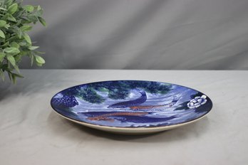 Vintage Japanese Porcelain Koi Fish Large Platter In Cobalt And White