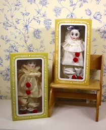 Two (2) Effanbee1970's Pierrot French Mime Clown Doll 2245 Never Out Of Box