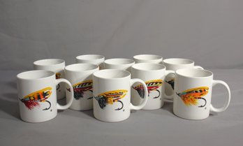 Set Of 10 Winnie Staniford Fly Fishing Themed Cups - New
