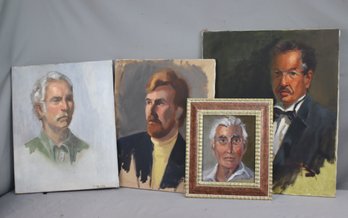 4 Vintage Oil On Canvas Portraits