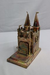 Vintage Copper Tin Metal Castle With A Draw Bridge