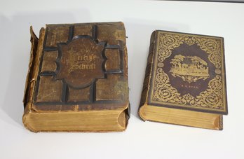 Domestic Bible Illustrated By Rev. Ingram Corbin 1866 And An Antique Holy Bible In German Language