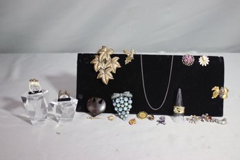 Assortment Of Vintage Costume Jewelry Pins And Rings Etc