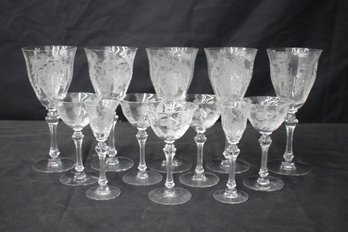 Franciscan Persian Pheasant Etched Crystal Goblets - Set Of 12, Some With Chips