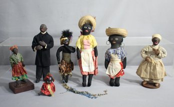 Group Lot Of 7 Black Americana Folk Art Dolls