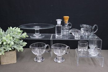 Group Lot Of Contemporary Small Pitchers, Pedestal Cake Stand, Cruets, And Others