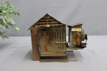 Copper Tin Vintage Horse And Carriage  With Cabin Music Box