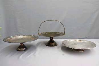 Group Lot Of Silver Plate Pedestal Trays/Plates