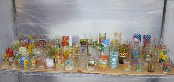 Shelf Lot Of Vintage Colored Glassware