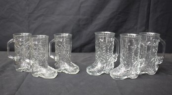 Set Of 6 Vintage Glass Western Boot Mugs