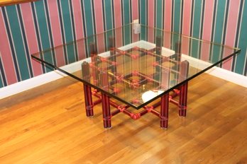 McGuire Red Rattan Bamboo Square Coffee Table