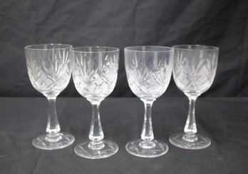 Set Of Four  Crystal Wine Glasses With Criss-Cross & Fan Design