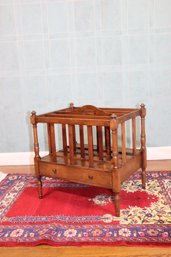 Vintage Mahogany Canterbury Magazine Rack With Lower Drawer