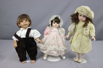 Three Vintage Dolls With Stands