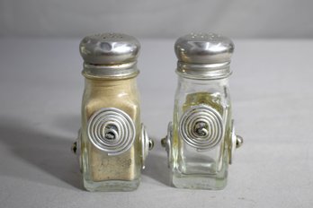 Art Deco Stainless Steel Glass Salt And Pepper Shakers