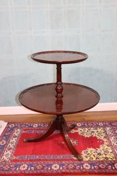 Round Mahogany 2 Tiered Pir Crust Side Table