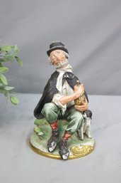 Vintage Kalk German Porcelain Figurine - Old Man, Bottle Of Wine, And A Dog  -  #8393