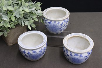 Group Of Three Chinese Ceramic Blue And White Cachepots