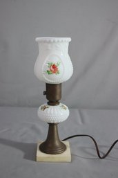 Antique Hand Painted Hobnail Milk Glass Hurricane Parlor Lamp