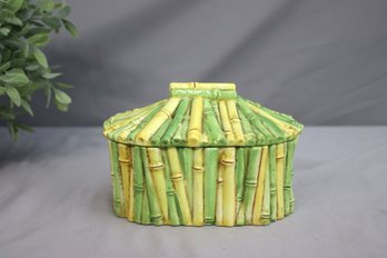 Majolica Style Bamboo Form Oval Lidded Box
