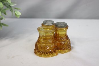 Vintage Amber Trio Set - Salt And Pepper Shaker And Tooth Pick Holder