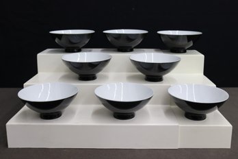Group Of 8 White And Black Porcelain Sake/Baiju Cups