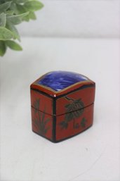 Red And Black Lacquer Ring Box With Decorated Porcelain Fragment Top