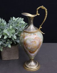 Onyx And Brass Amphora Decorative Pitcher Vase