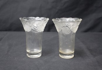 Pair Of Frosted Crystal Rose Vases