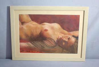'Repose In Red' - Signed Nude Pastel Drawing, 2004