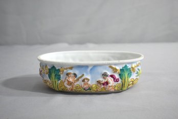 Vintage Capodimonte Porcelain Cherub Bas Relief Oval Dish