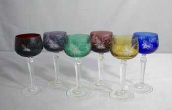 'Elegant Spectrum: A Collection Of Vintage Etched Glass Goblets'-7'h