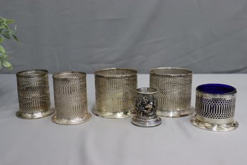 Group Lot Of Silver Plated Wine Bottle Holders, Votive Candle Holders Etc