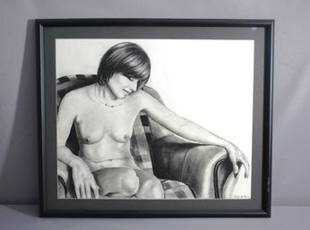 'Contemplative Pose' - Signed Charcoal Drawing By J. Danforth