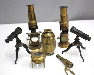 Collection Of Vintage Scientist's Field Microscope & Magnifying Glass